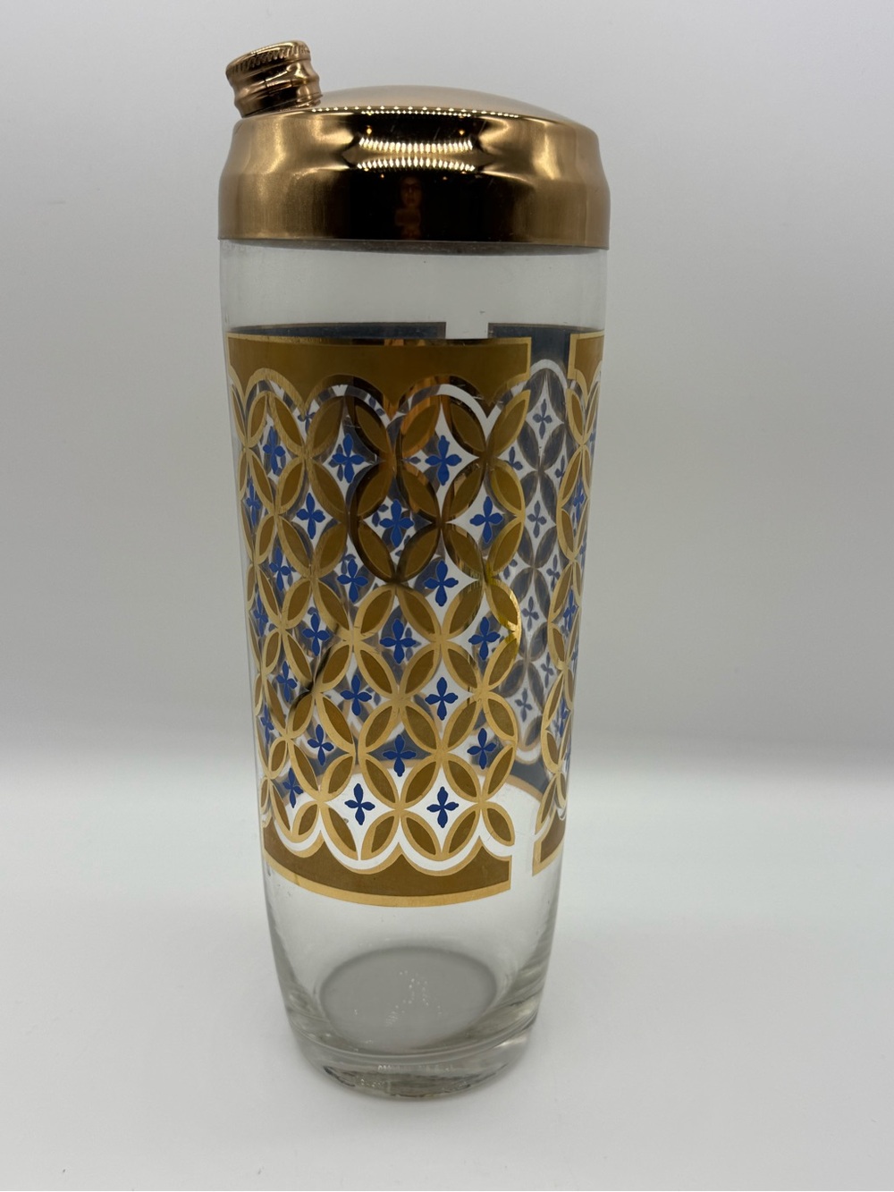 Vintage MCM Design brand “Pasinski” Barware Glass Mixer Shaker Blue Gold